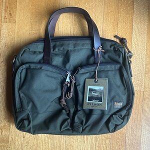 Filson Dark Green Canvas Briefcase with Brown Leather Handles